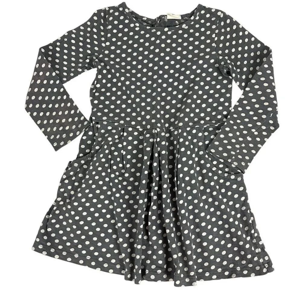 Mini Boden Girls Gray Polka Dot Dress Size 7-8 Years